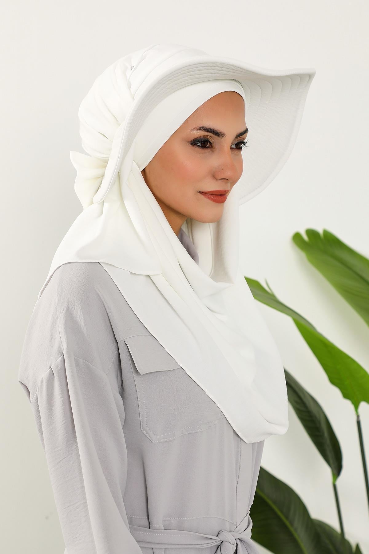 Çıkarılabilir Arkası Fiyonklu Şapkalı Pratik Şal Türban,SS-2A