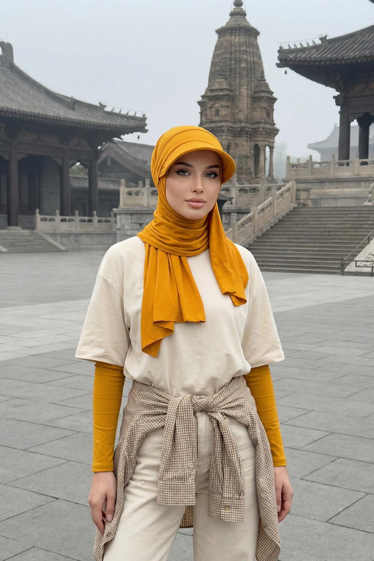 Çıkarılabilir, Ayarlanabilir Siperlikli Kaymaz Pratik Penye Şal,SPS-1