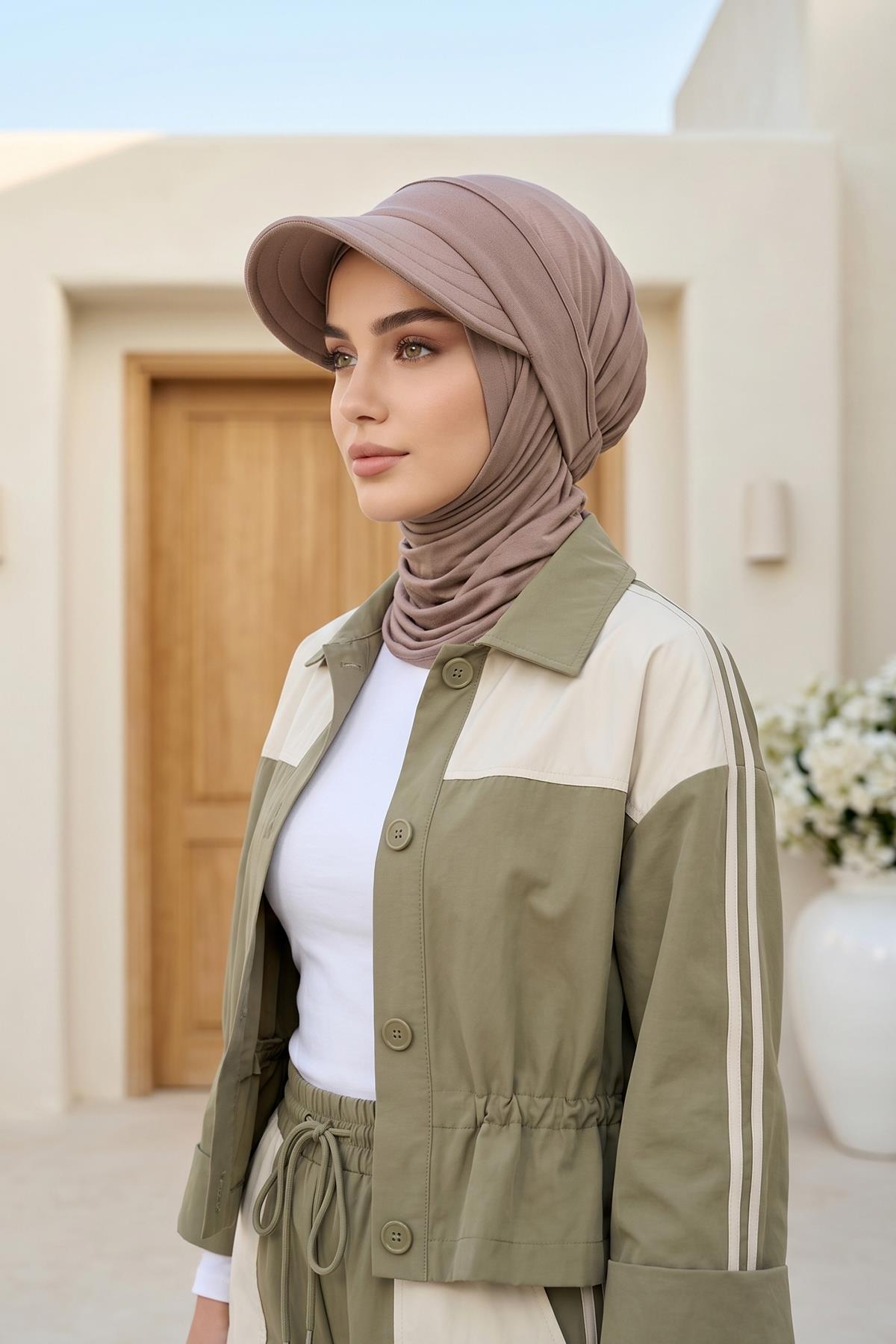Çıkarılabilir, Ayarlanabilir Siperlikli Kaymaz Pratik Penye Şal,SPS-2