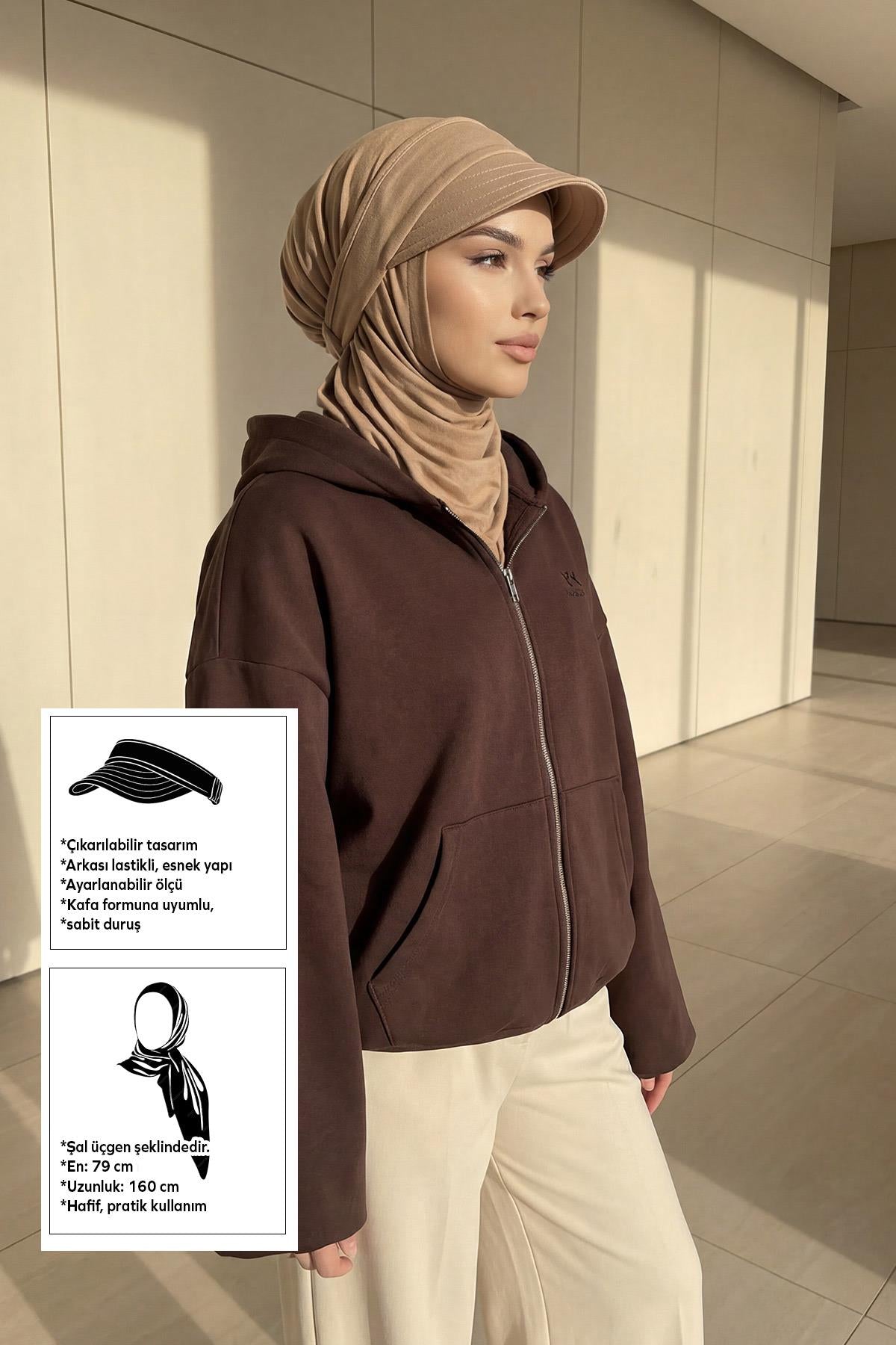 Çıkarılabilir, Ayarlanabilir Siperlikli Kaymaz Pratik Penye Şal,SPS-2