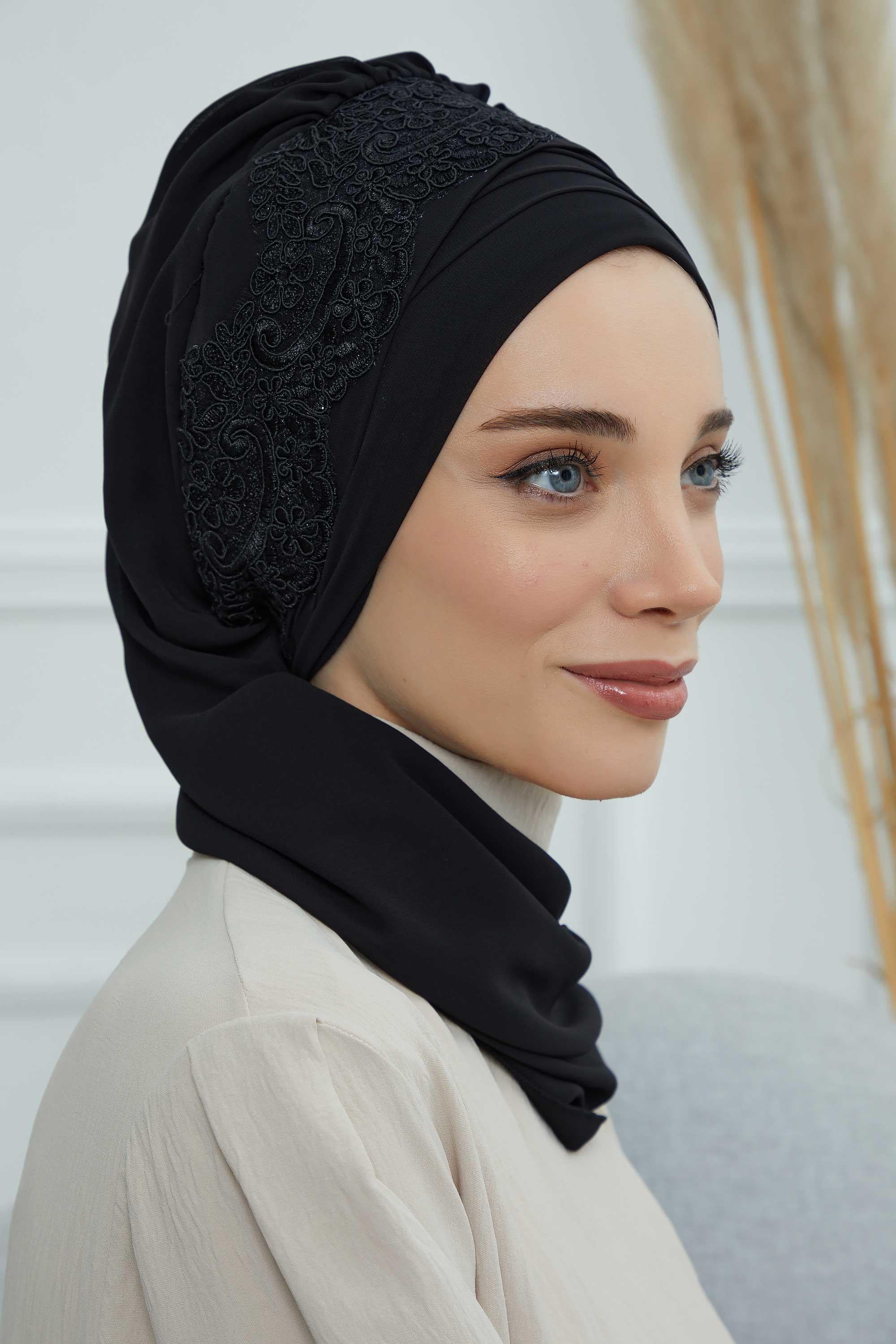 Dantel Aksesuarlı Fularlı Şifon Hazır Türban,HT-53,HT-53