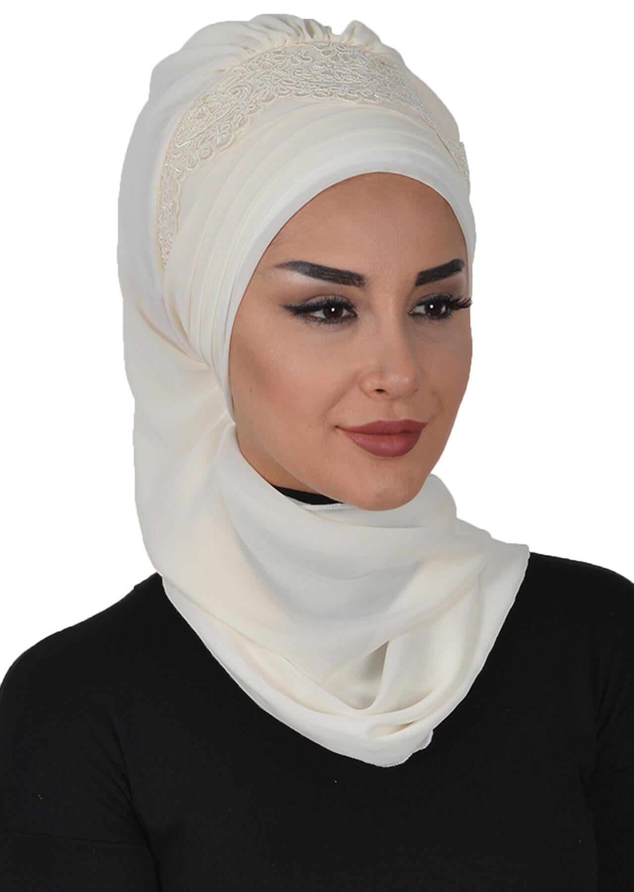 Dantel Aksesuarlı Fularlı Şifon Hazır Türban,HT-53,HT-53