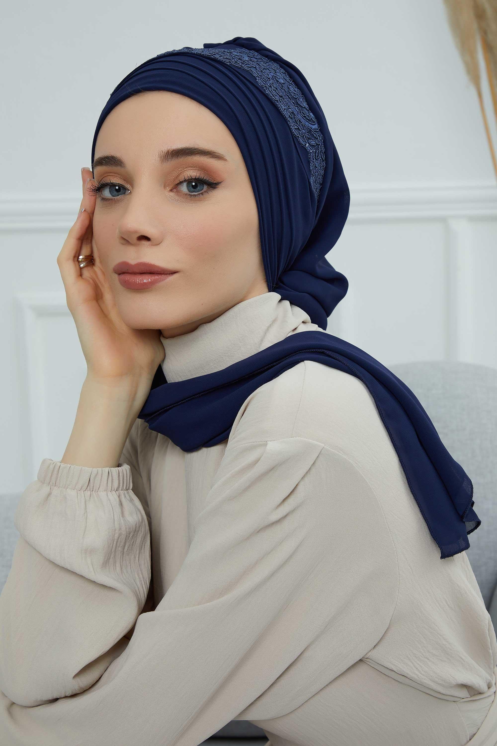 Dantel Aksesuarlı Fularlı Şifon Hazır Türban,HT-53,HT-53