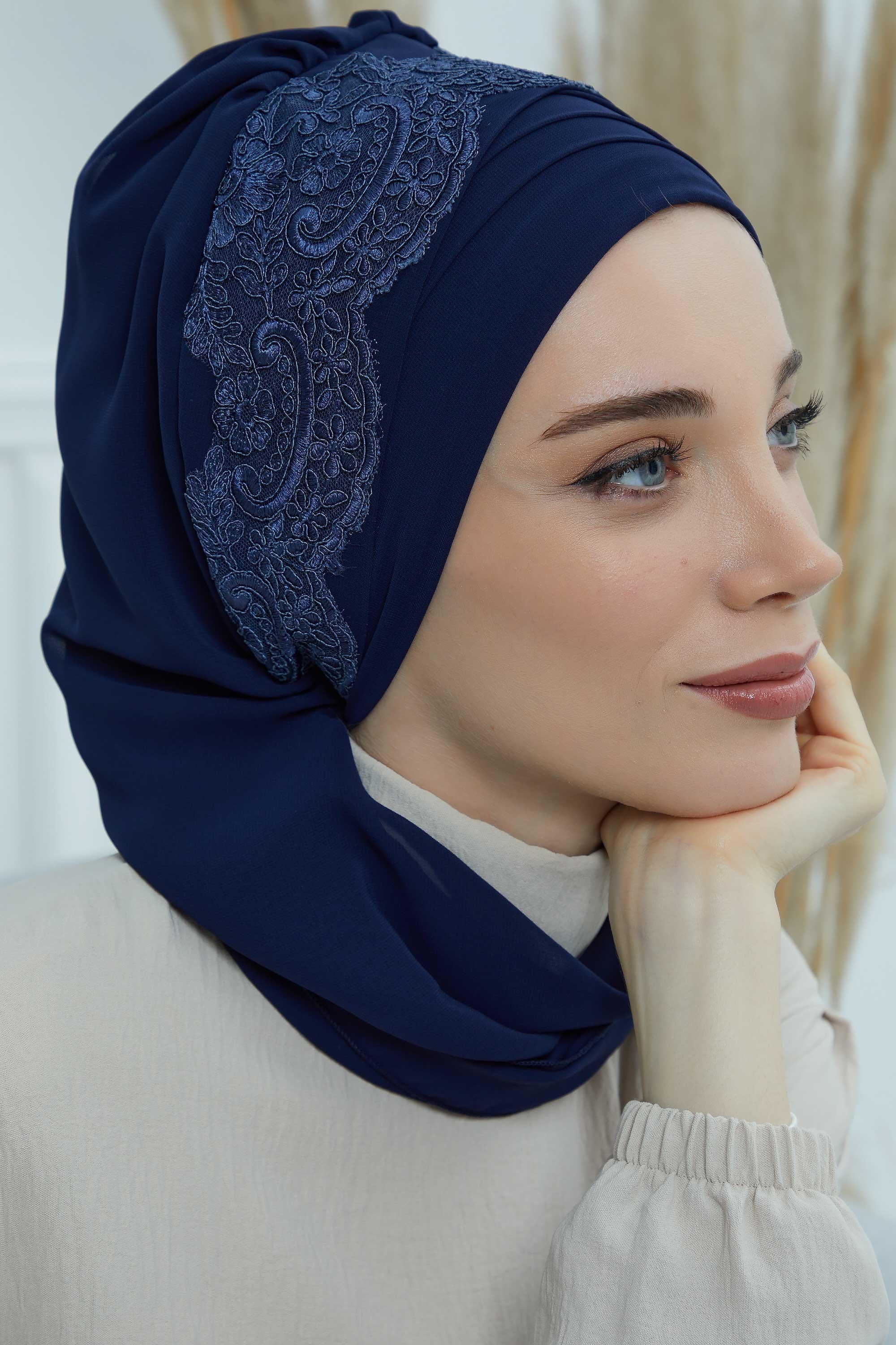 Dantel Aksesuarlı Fularlı Şifon Hazır Türban,HT-53,HT-53