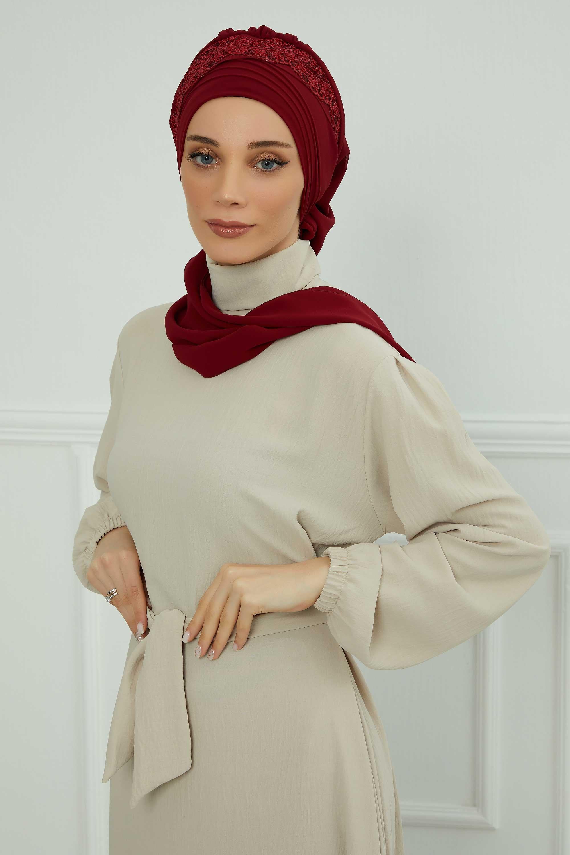 Dantel Aksesuarlı Fularlı Şifon Hazır Türban,HT-53,HT-53