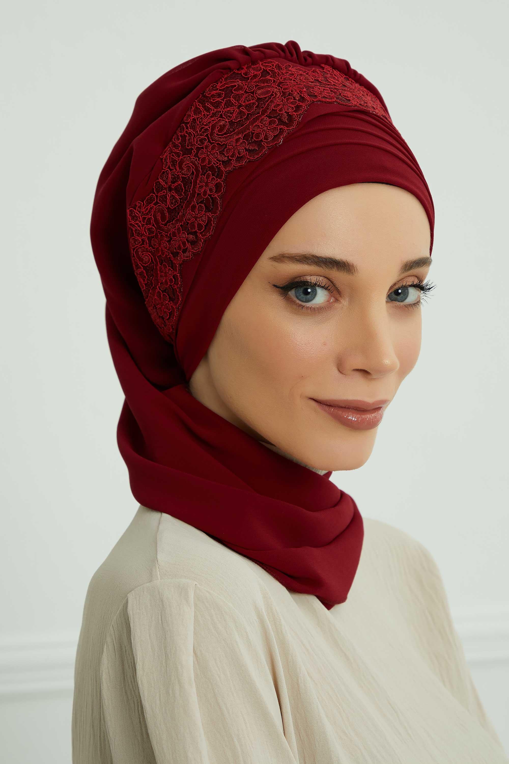 Dantel Aksesuarlı Fularlı Şifon Hazır Türban,HT-53,HT-53