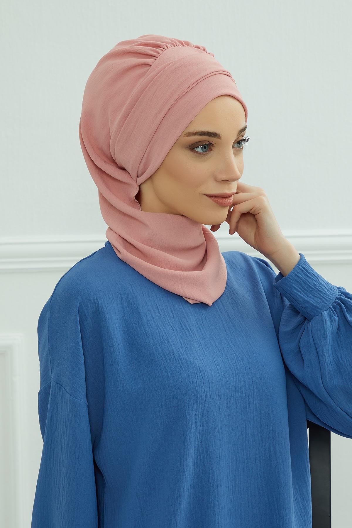 Dekolte Kapatabilen Gold Aksesuarlı Hazır Türban,HT-11A