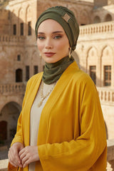 Dekolte Kapatabilen Gold Aksesuarlı Hazır Türban,HT-11A