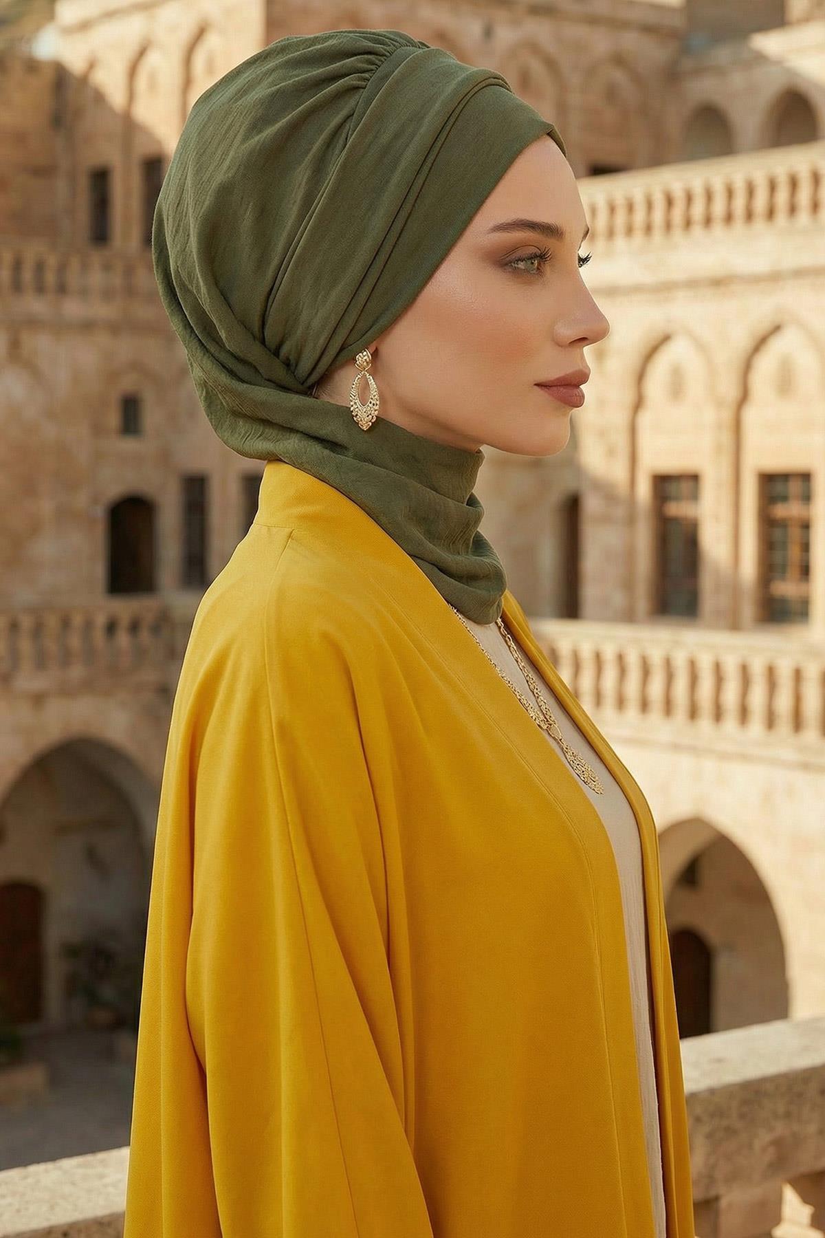 Dekolte Kapatabilen Gold Aksesuarlı Hazır Türban,HT-11A