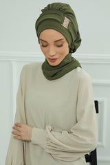 Dekolte Kapatabilen Gold Aksesuarlı Hazır Türban,HT-11A