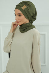 Dekolte Kapatabilen Gold Aksesuarlı Hazır Türban,HT-11A