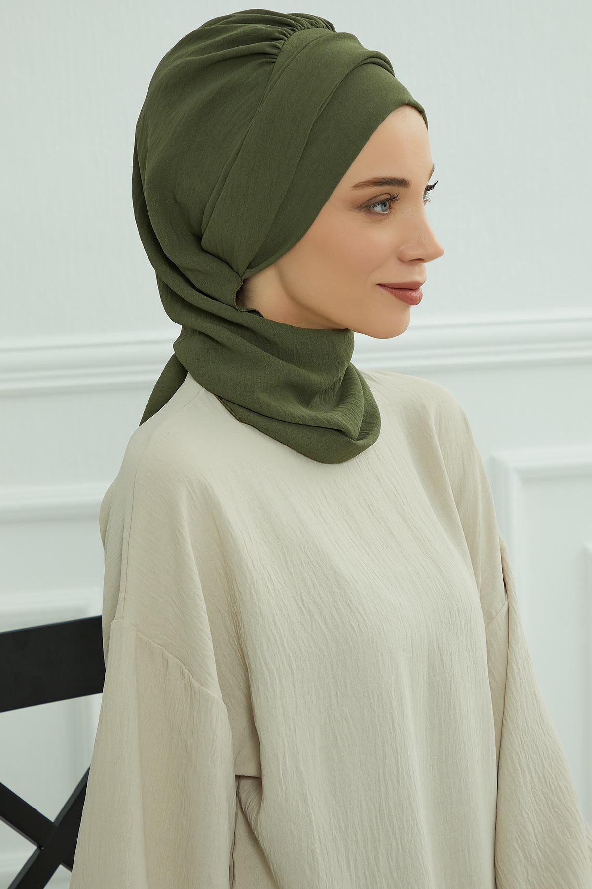 Dekolte Kapatabilen Gold Aksesuarlı Hazır Türban,HT-11A