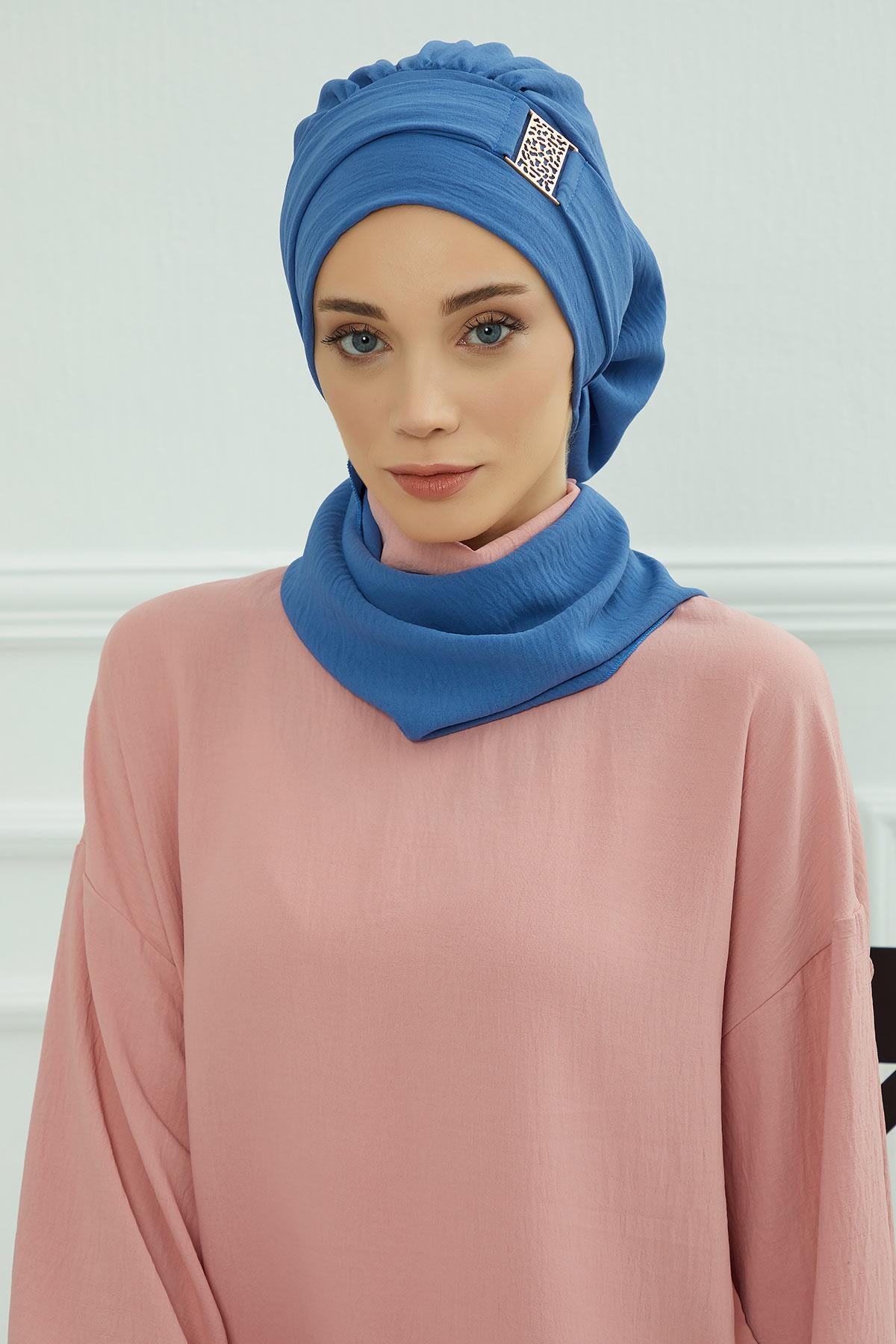 Dekolte Kapatabilen Gold Aksesuarlı Hazır Türban,HT-11A