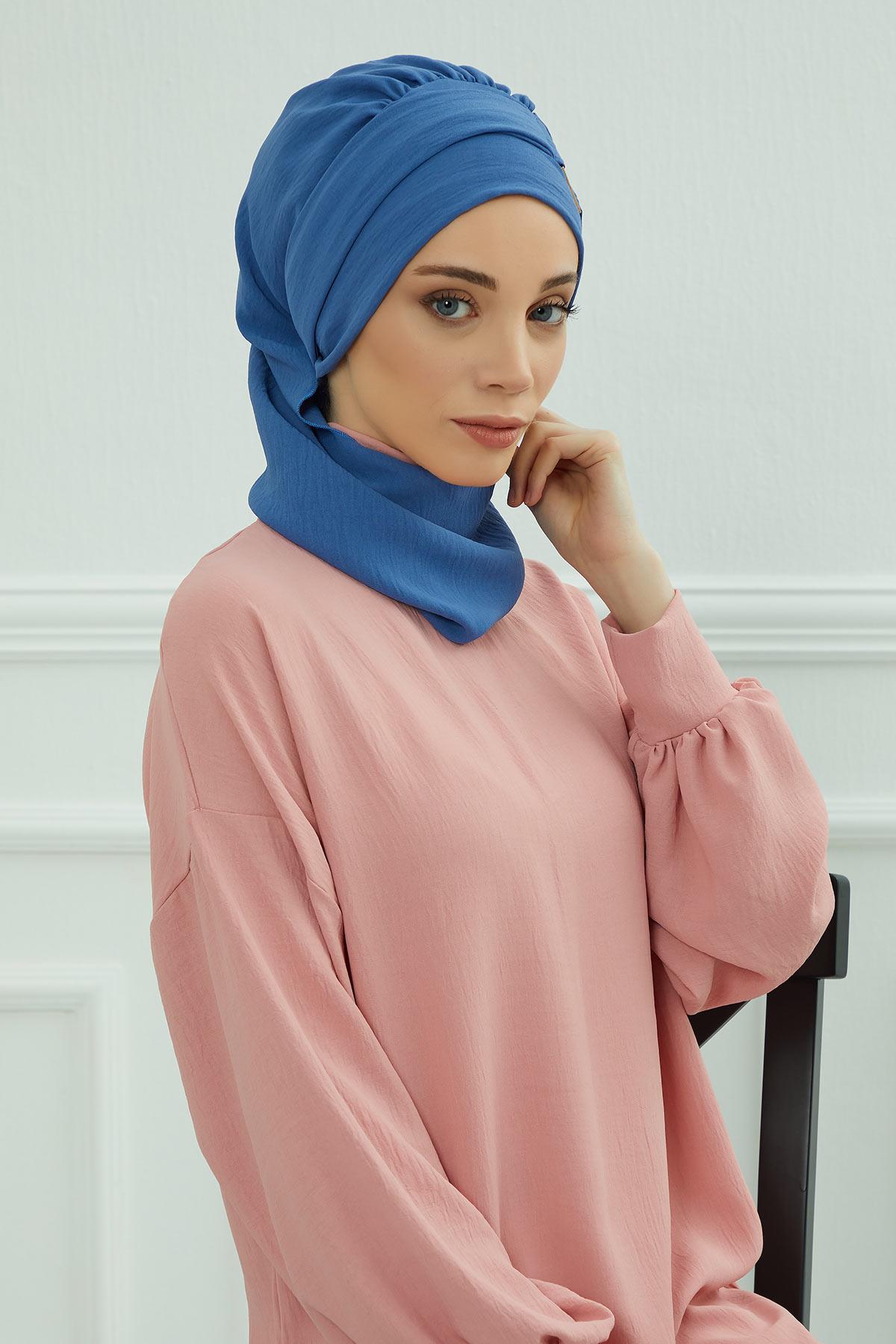 Dekolte Kapatabilen Gold Aksesuarlı Hazır Türban,HT-11A