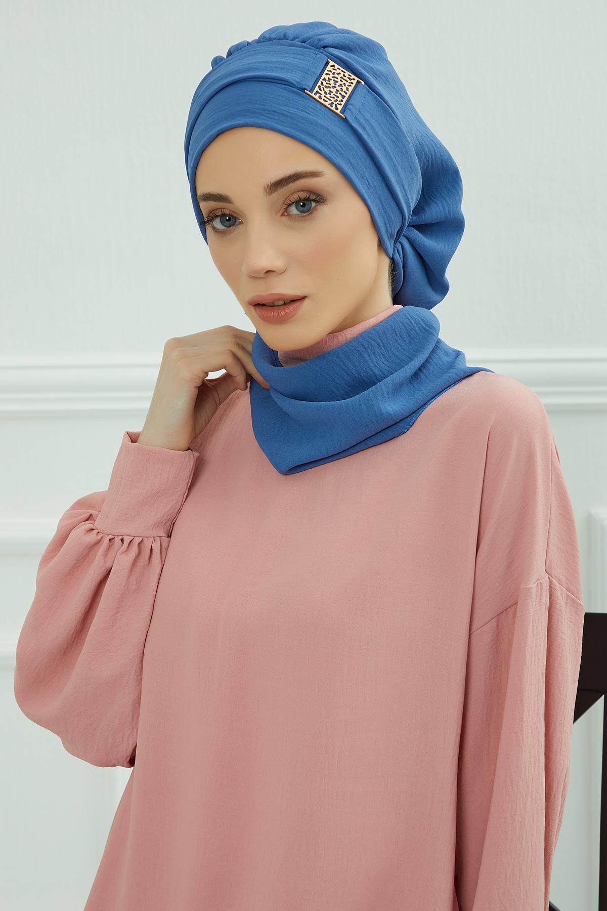 Dekolte Kapatabilen Gold Aksesuarlı Hazır Türban,HT-11A