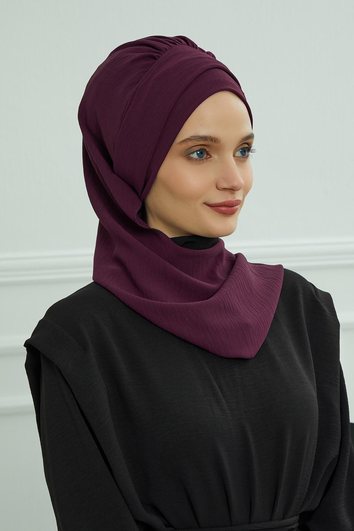 Dekolte Kapatabilen Gold Aksesuarlı Hazır Türban,HT-11A