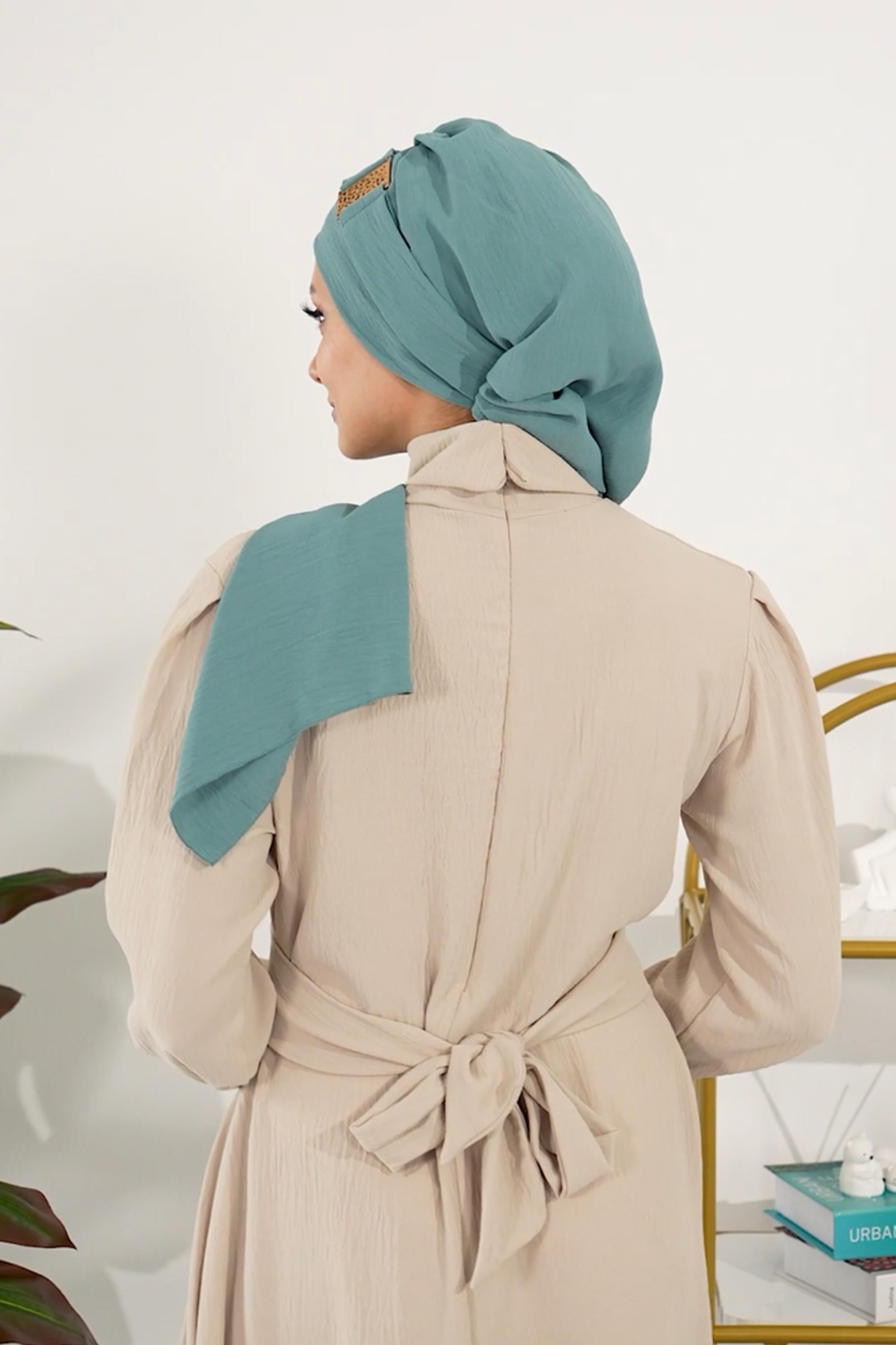 Dekolte Kapatabilen Gold Aksesuarlı Hazır Türban,HT-11A