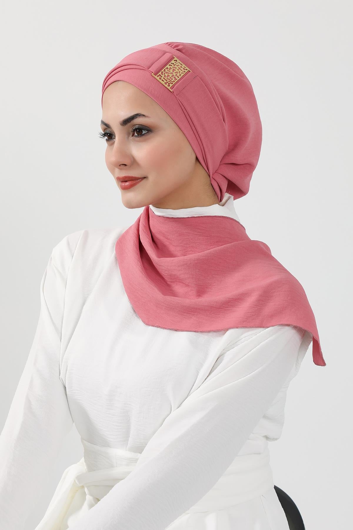 Dekolte Kapatabilen Gold Aksesuarlı Hazır Türban,HT-11A