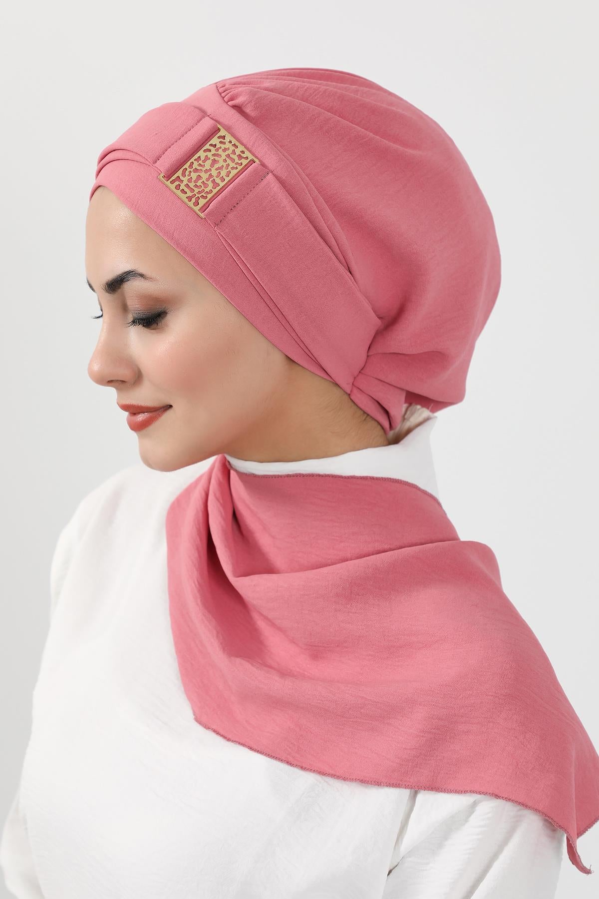 Dekolte Kapatabilen Gold Aksesuarlı Hazır Türban,HT-11A