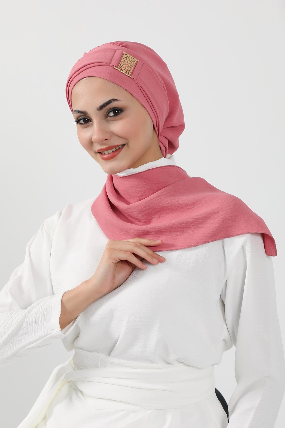 Dekolte Kapatabilen Gold Aksesuarlı Hazır Türban,HT-11A