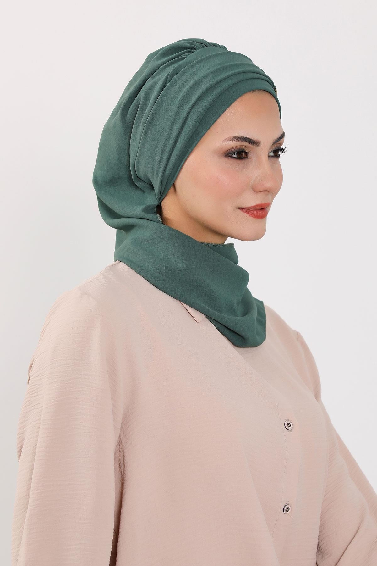 Dekolte Kapatabilen Gold Aksesuarlı Hazır Türban,HT-11A