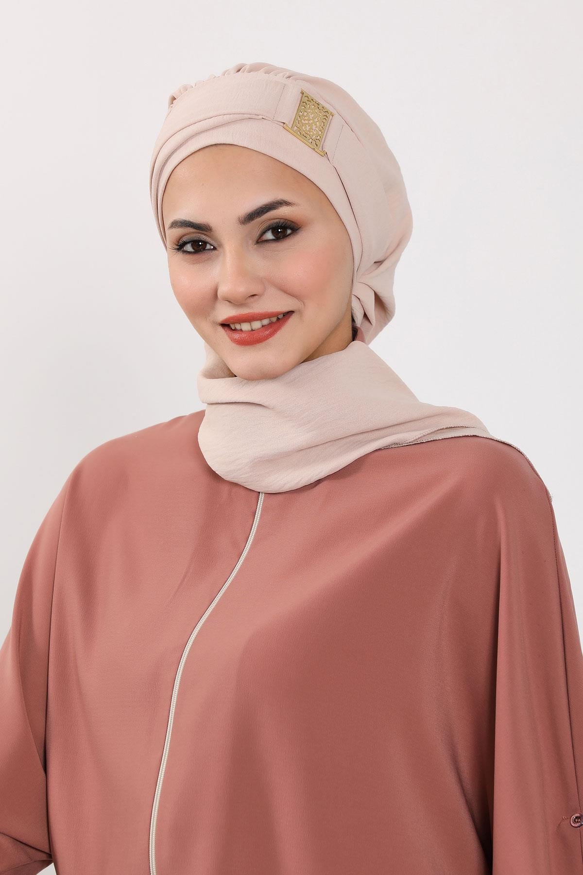 Dekolte Kapatabilen Gold Aksesuarlı Hazır Türban,HT-11A