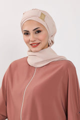 Dekolte Kapatabilen Gold Aksesuarlı Hazır Türban,HT-11A