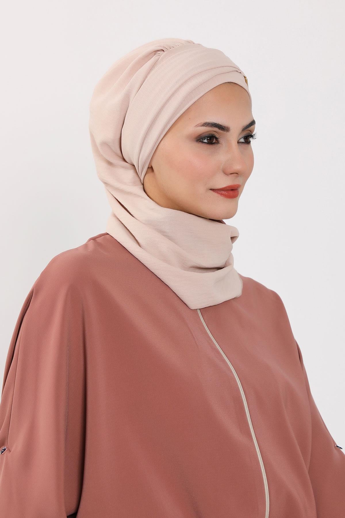 Dekolte Kapatabilen Gold Aksesuarlı Hazır Türban,HT-11A