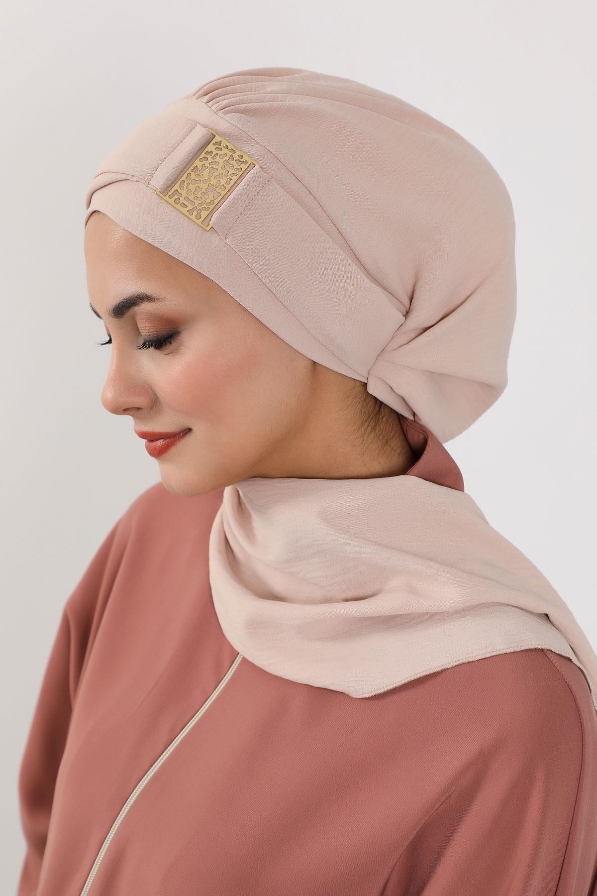 Dekolte Kapatabilen Gold Aksesuarlı Hazır Türban,HT-11A