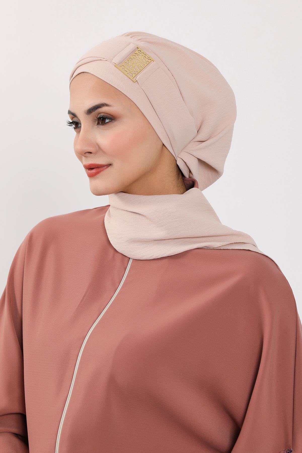 Dekolte Kapatabilen Gold Aksesuarlı Hazır Türban,HT-11A