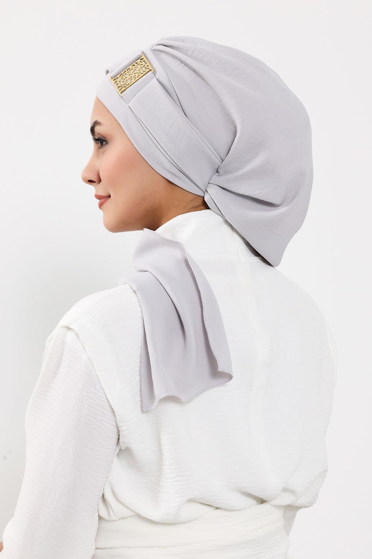 Dekolte Kapatabilen Gold Aksesuarlı Hazır Türban,HT-11A