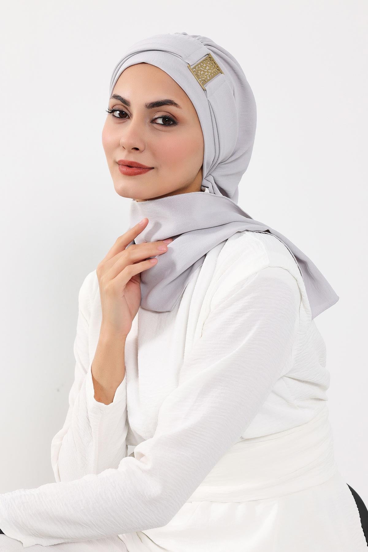 Dekolte Kapatabilen Gold Aksesuarlı Hazır Türban,HT-11A