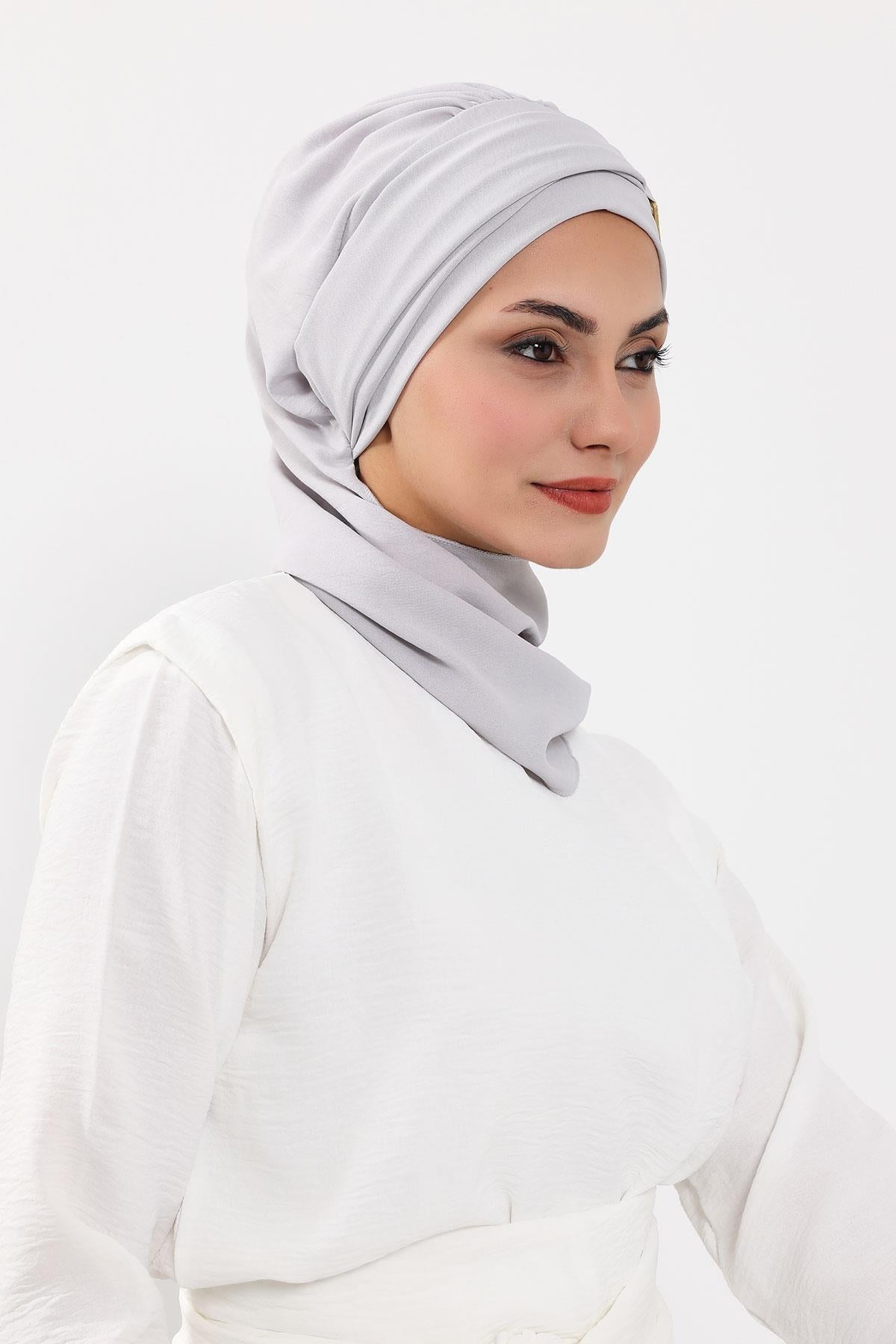 Dekolte Kapatabilen Gold Aksesuarlı Hazır Türban,HT-11A