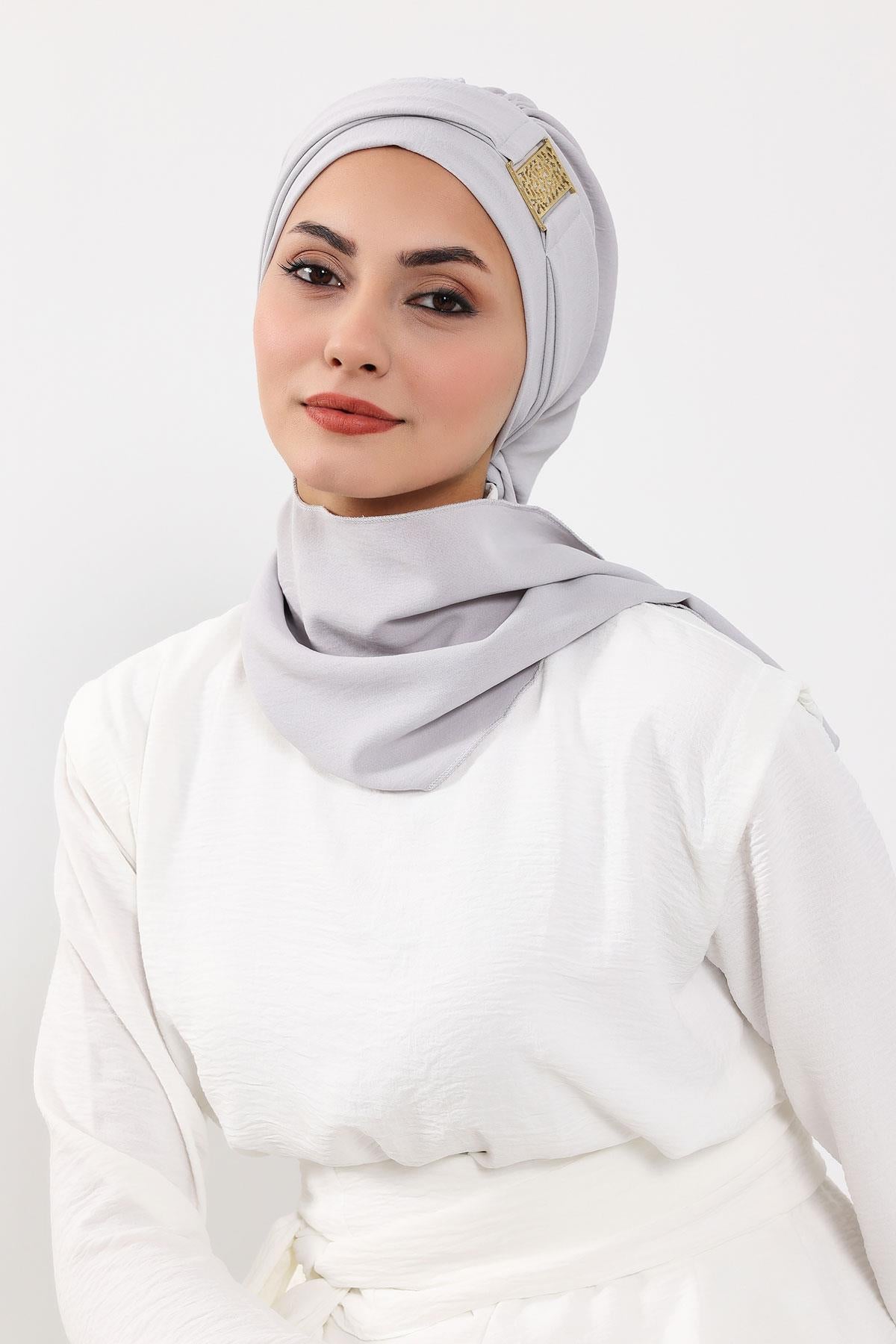 Dekolte Kapatabilen Gold Aksesuarlı Hazır Türban,HT-11A