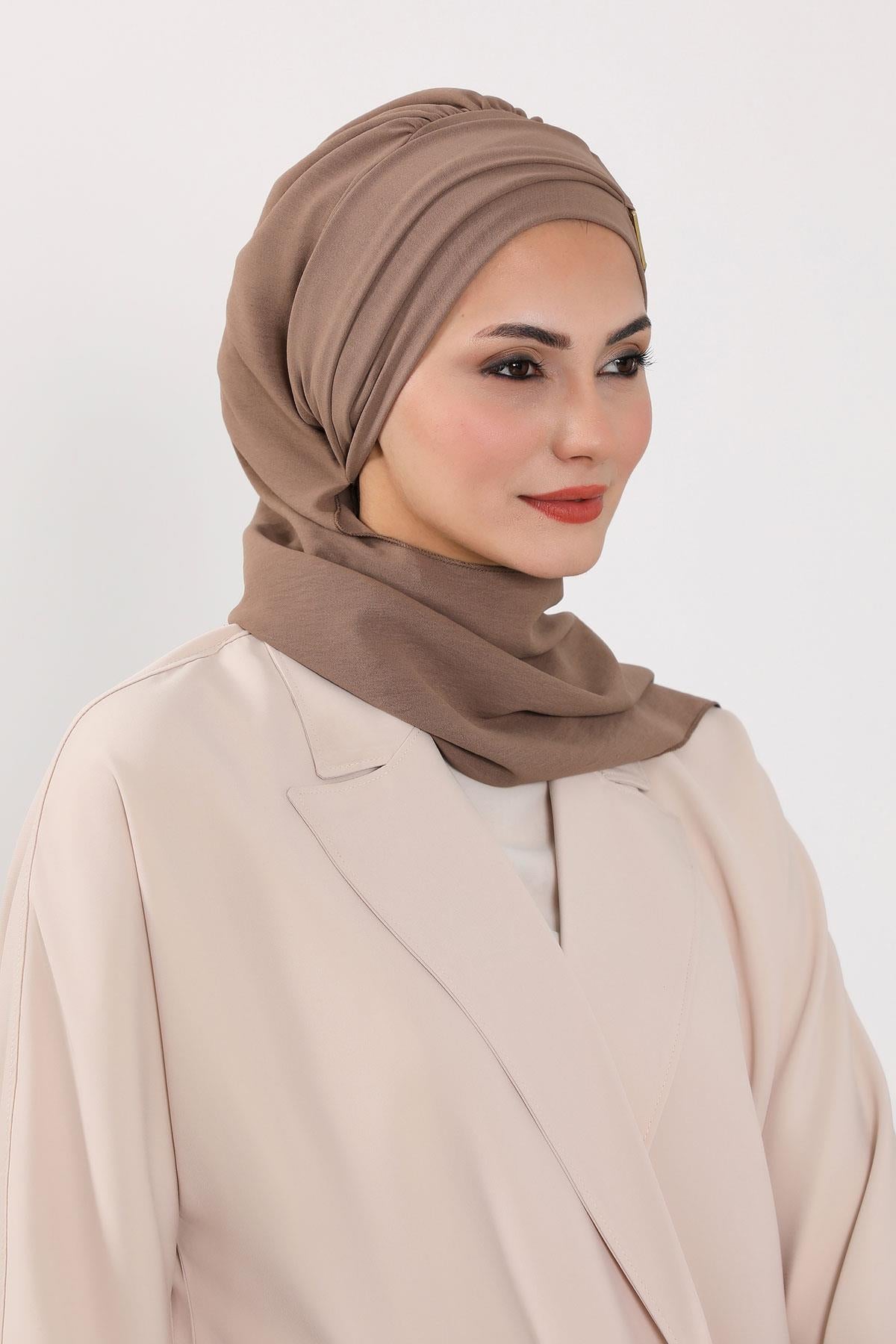 Dekolte Kapatabilen Gold Aksesuarlı Hazır Türban,HT-11A