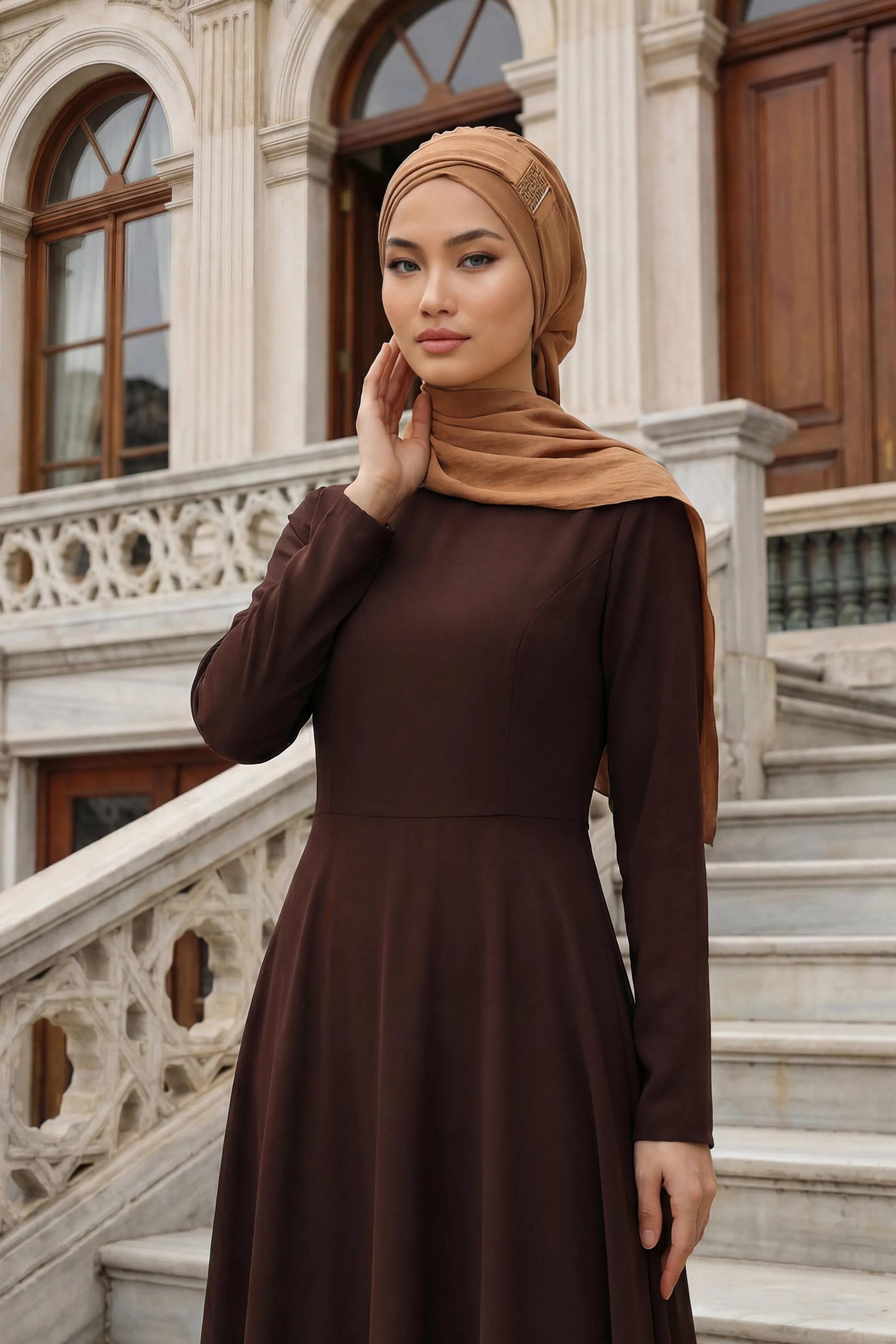 Dekolte Kapatabilen Gold Aksesuarlı Hazır Türban,HT-11A