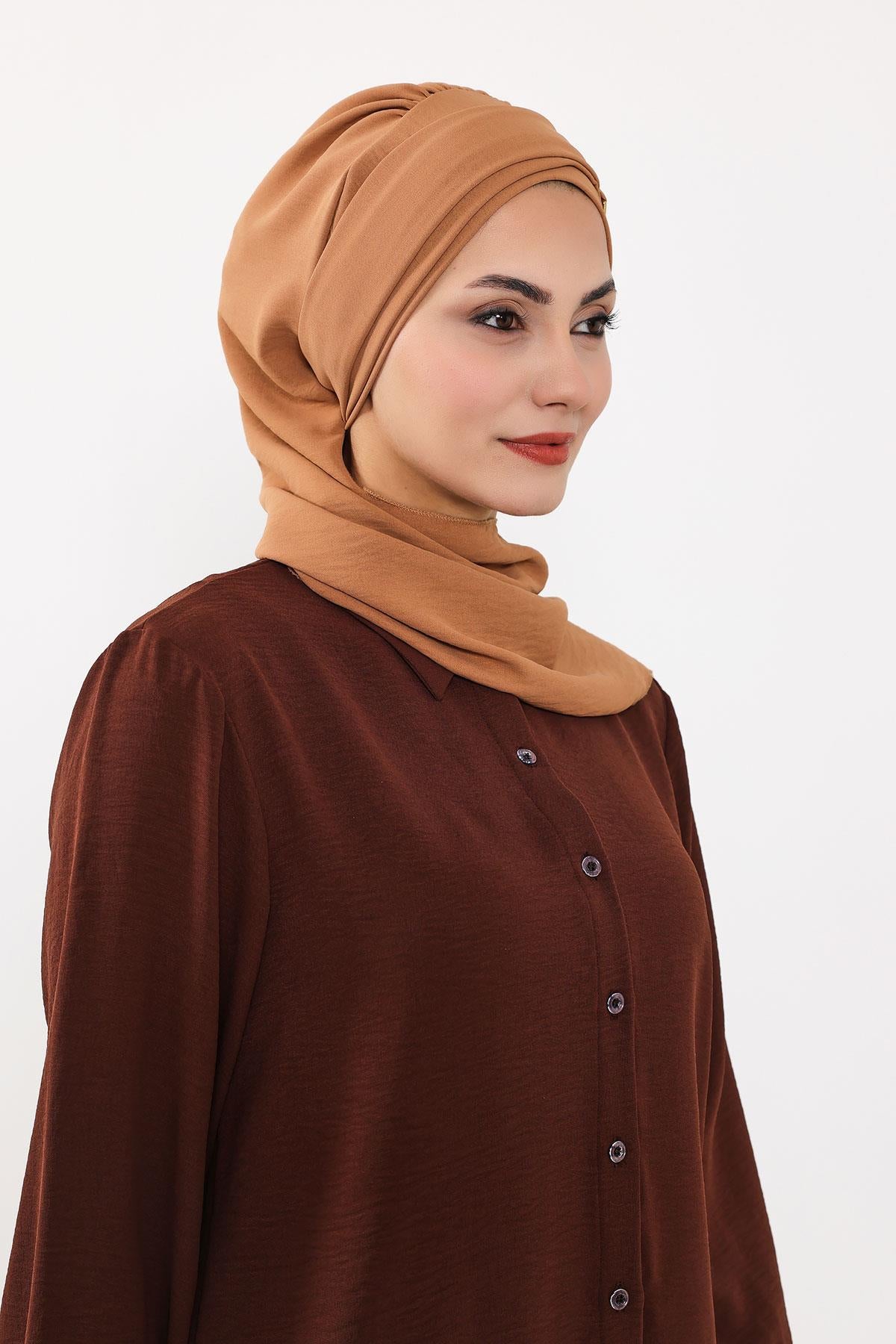 Dekolte Kapatabilen Gold Aksesuarlı Hazır Türban,HT-11A