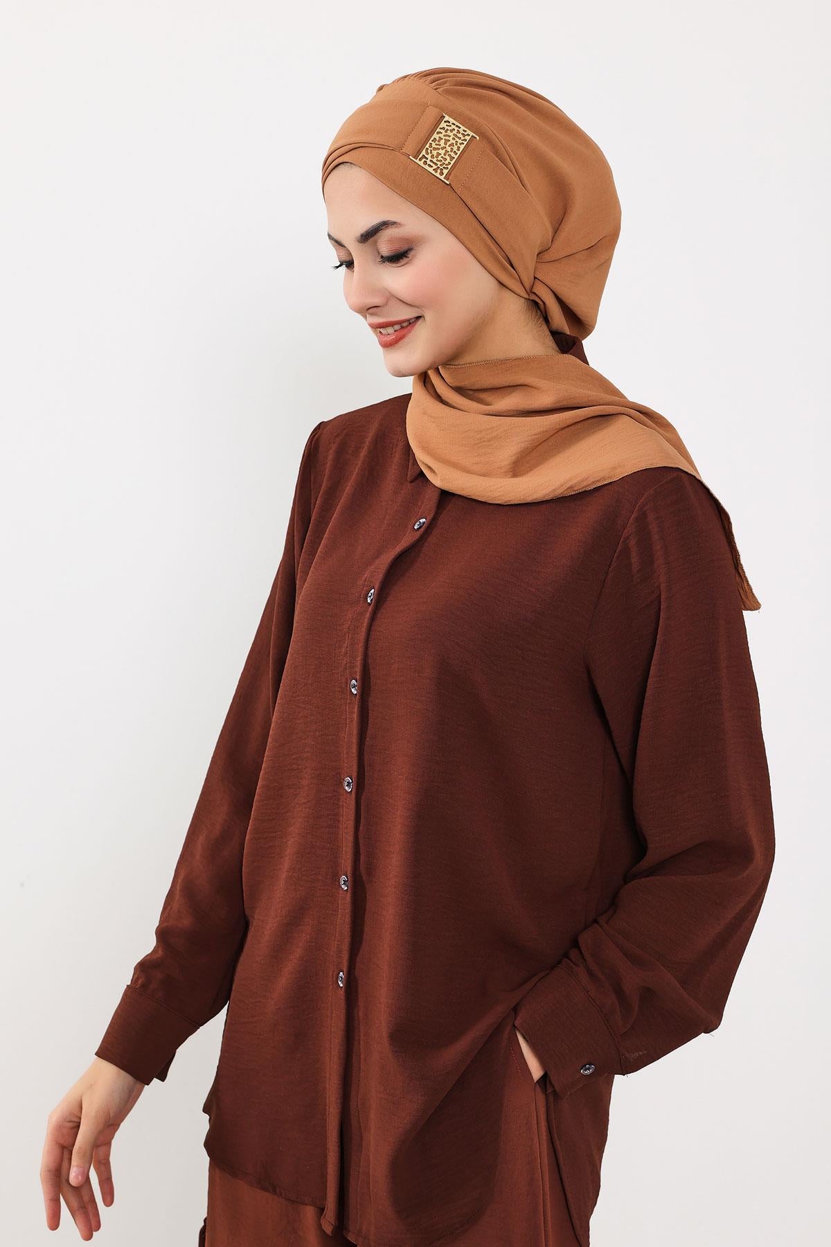 Dekolte Kapatabilen Gold Aksesuarlı Hazır Türban,HT-11A