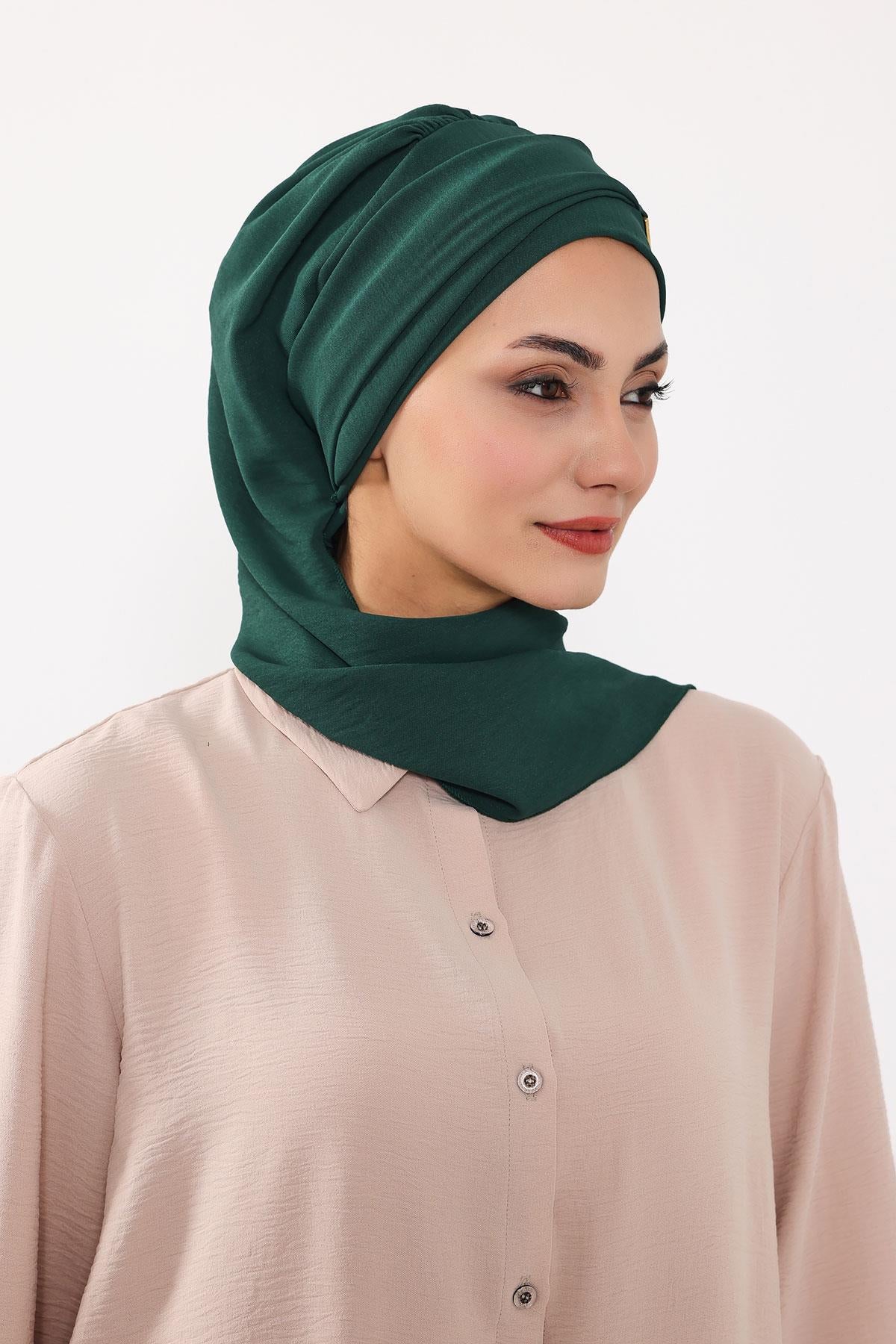 Dekolte Kapatabilen Gold Aksesuarlı Hazır Türban,HT-11A