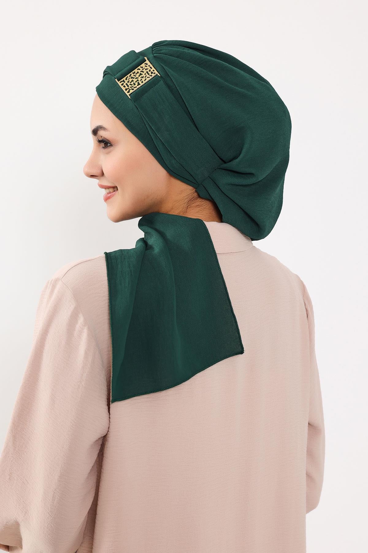 Dekolte Kapatabilen Gold Aksesuarlı Hazır Türban,HT-11A