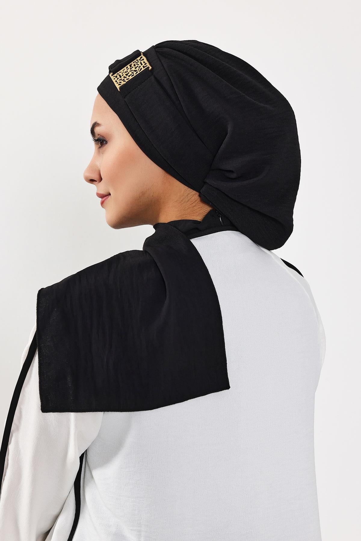 Dekolte Kapatabilen Gold Aksesuarlı Hazır Türban,HT-11A