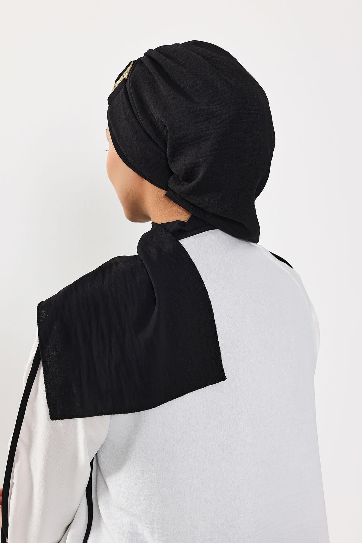 Dekolte Kapatabilen Gold Aksesuarlı Hazır Türban,HT-11A