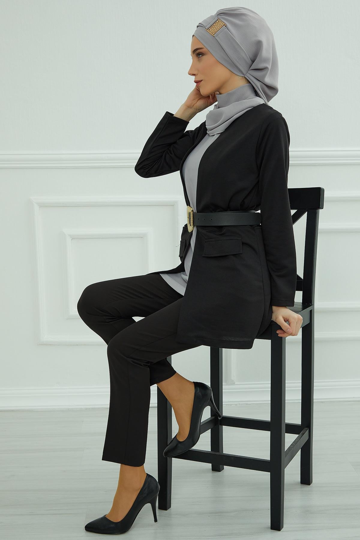 Dekolte Kapatabilen Gold Aksesuarlı Hazır Türban,HT-11A