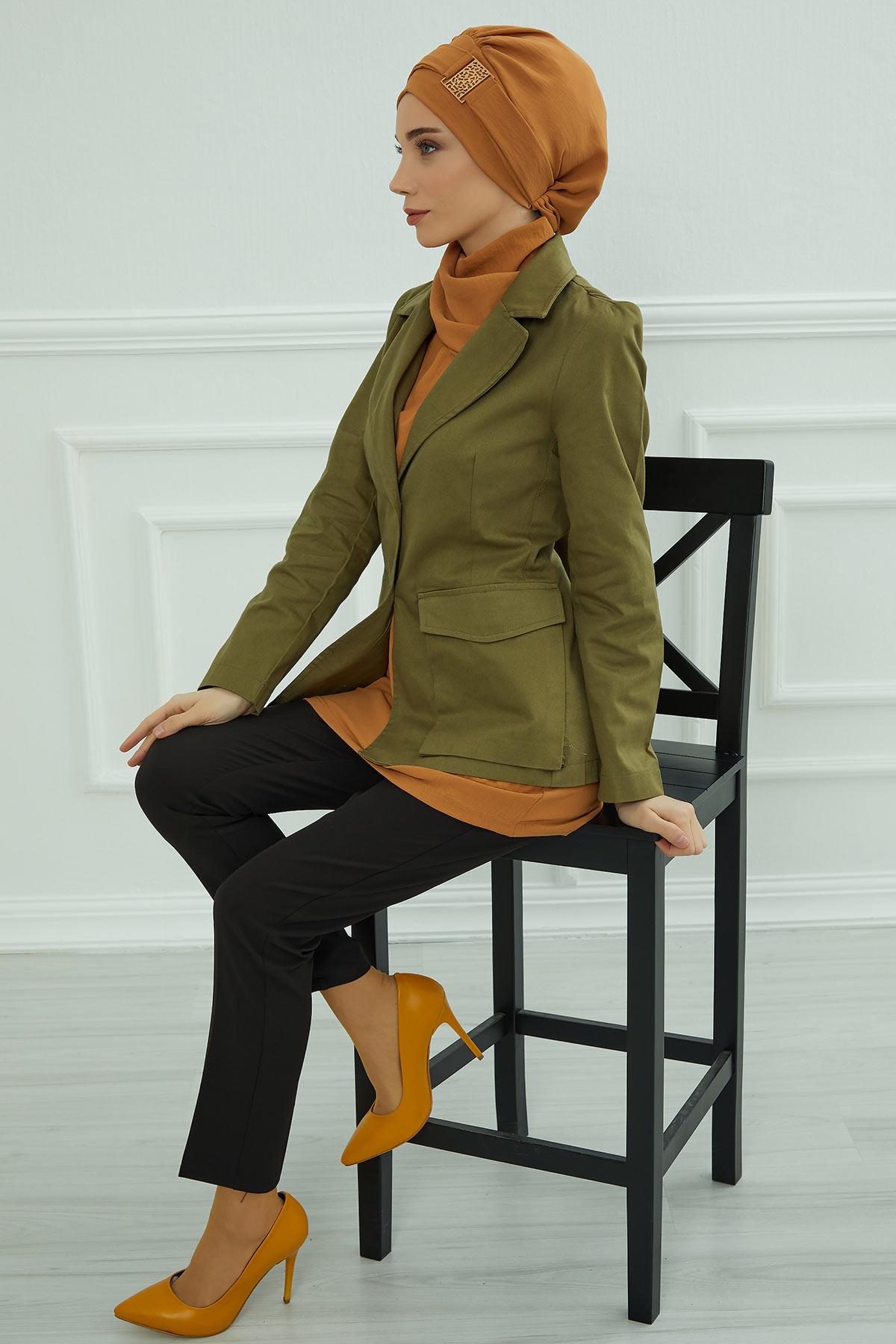 Dekolte Kapatabilen Gold Aksesuarlı Hazır Türban,HT-11A