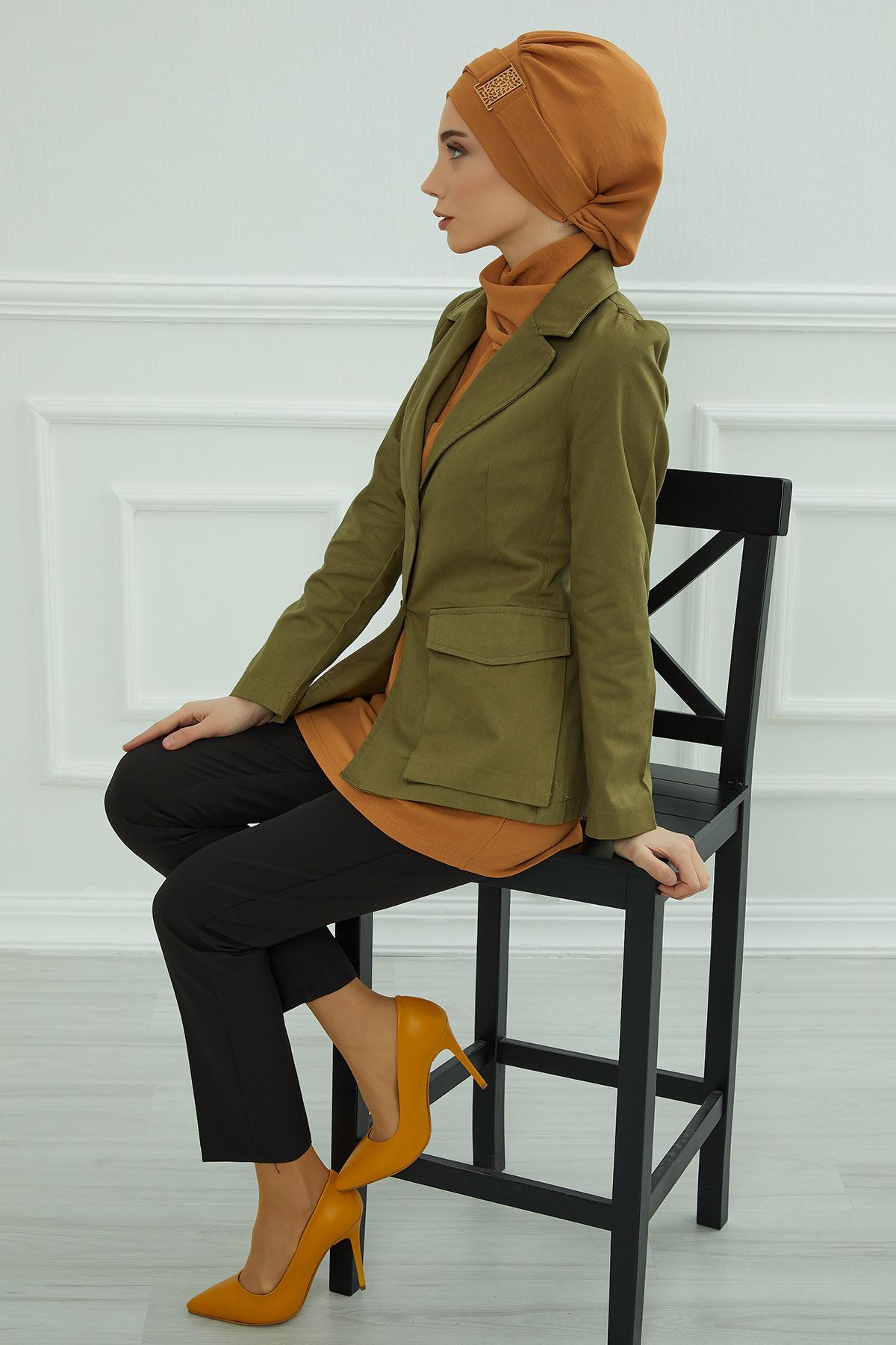 Dekolte Kapatabilen Gold Aksesuarlı Hazır Türban,HT-11A