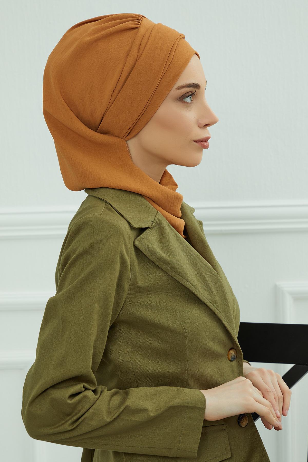 Dekolte Kapatabilen Gold Aksesuarlı Hazır Türban,HT-11A