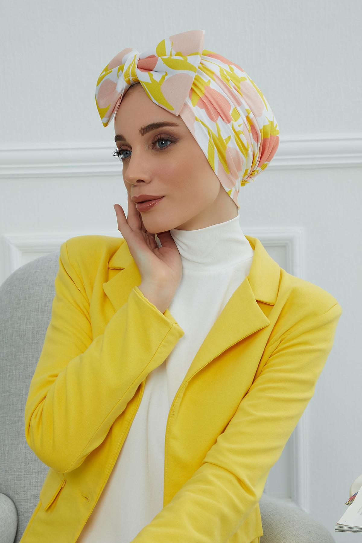 Desenli Dev Fiyonklu Bone,B-11YD