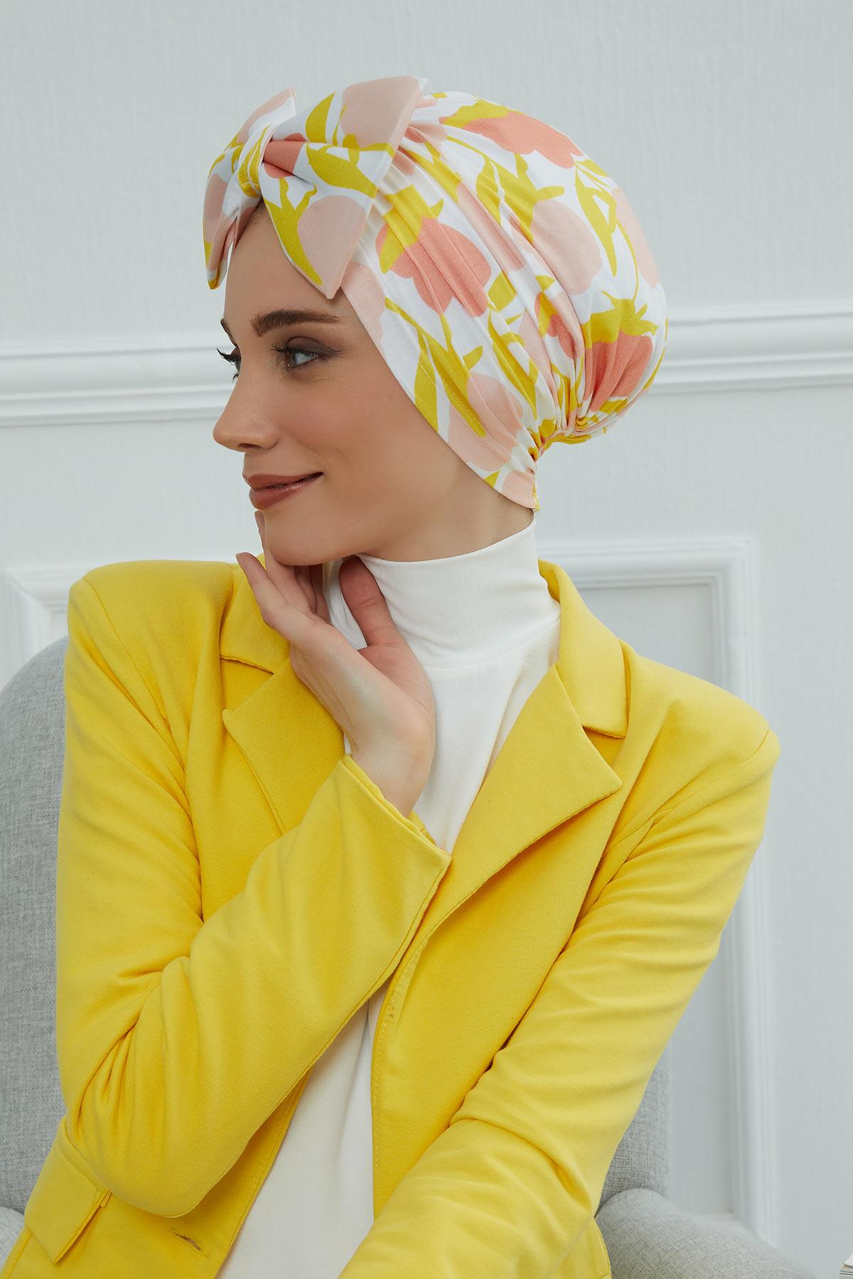 Desenli Dev Fiyonklu Bone,B-11YD