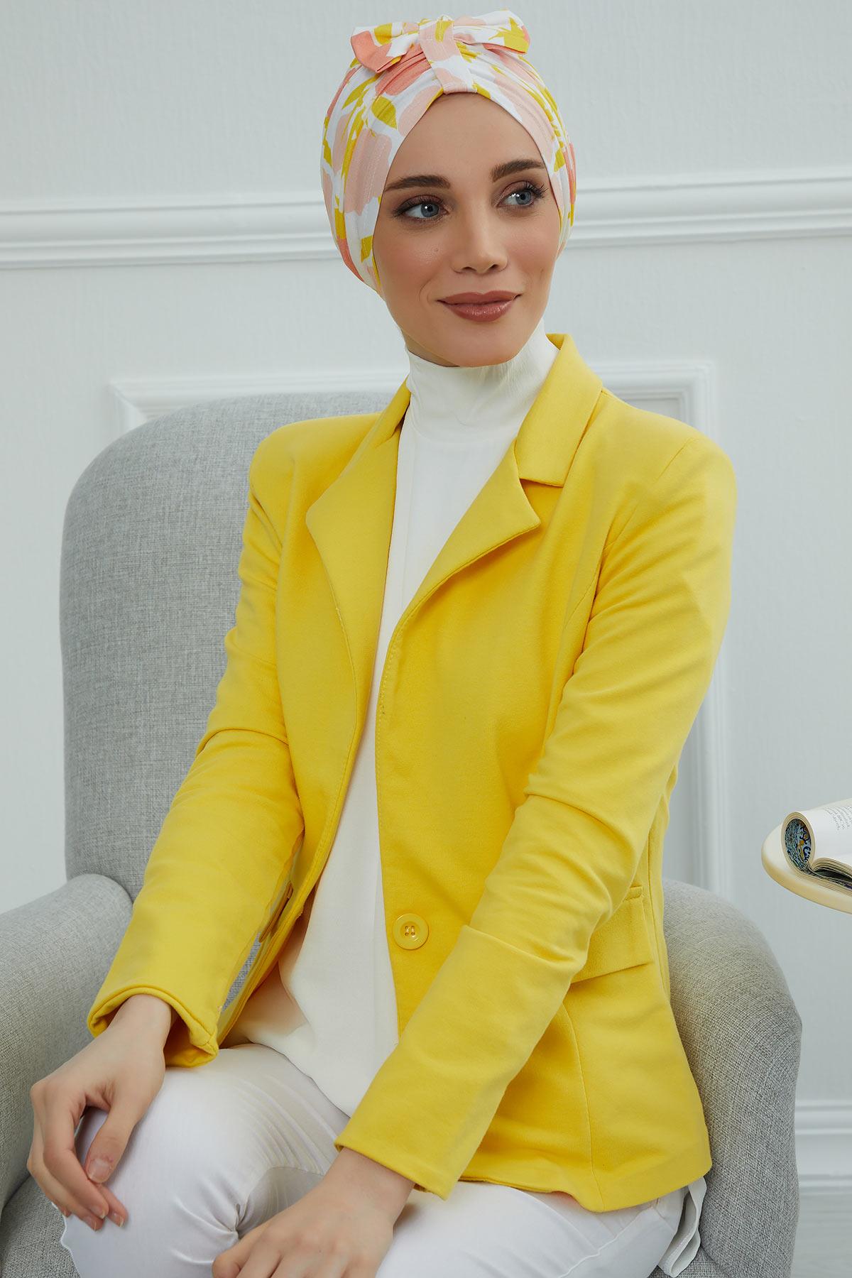 Desenli Önden Fiyonklu Bone,B-7YD