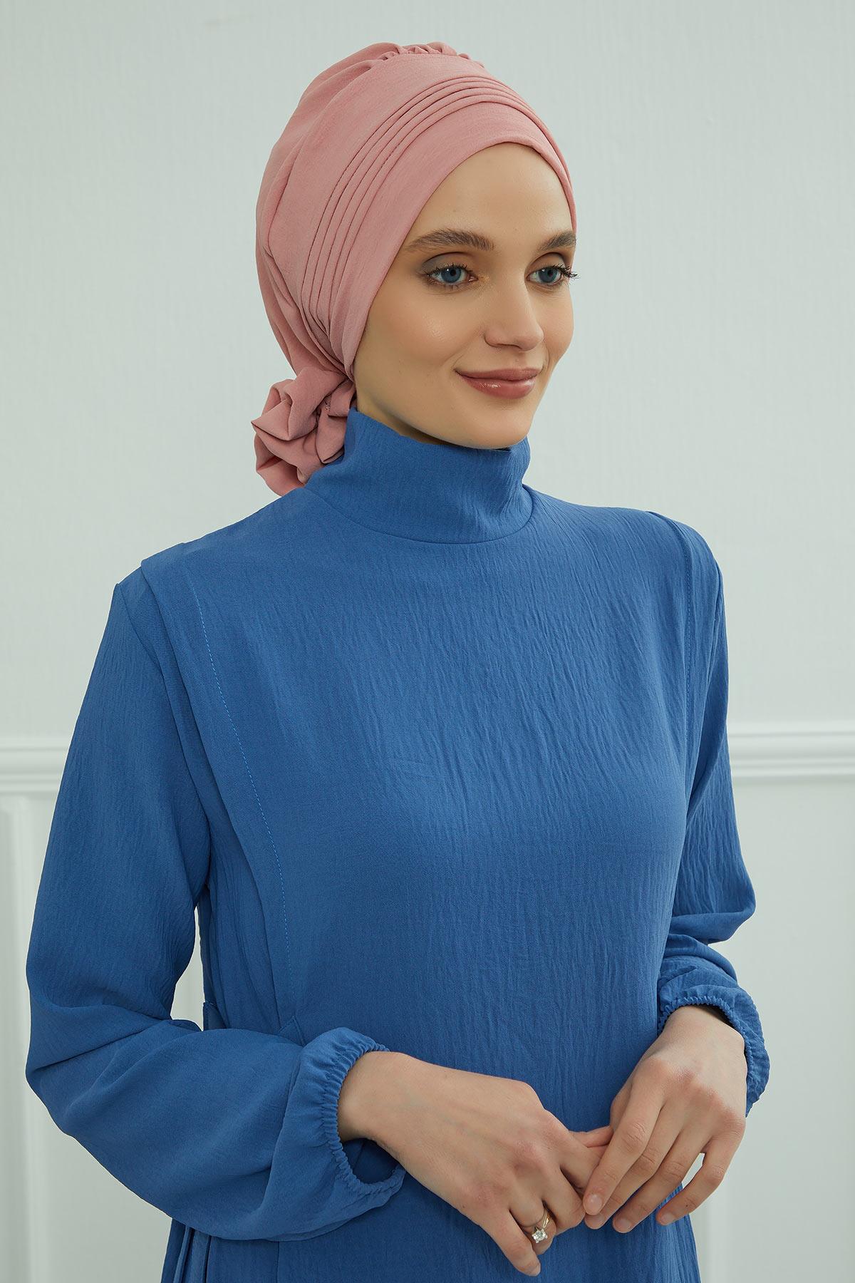 Dikişli Pileli Hazır Türban,HT-31A